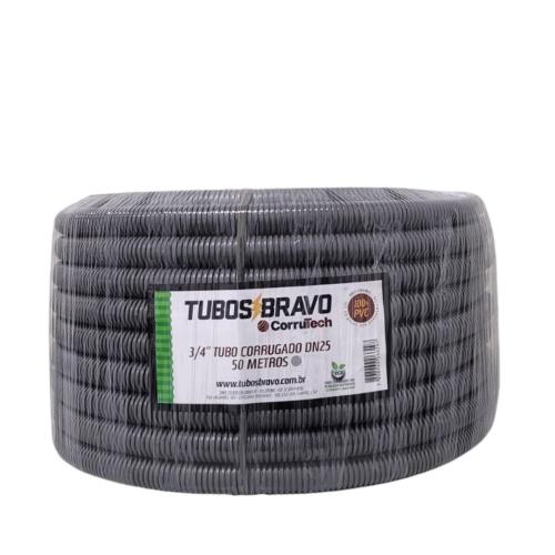 TUBO CORRUGADO  PVC  ECOLOGICO 1 X 25M CINZA ANTI-CHAMA TUBOS BRAVO REF: C125CZ
