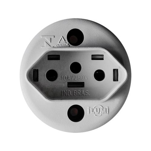 TOMADA 2P+T 10A 250V SOBREPOR REDONDO ECONOMICO - PACOTE 10 PEÇAS REF: 17500PCT