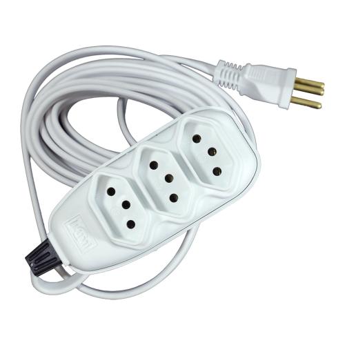 EXTENSAO COMPACTA COM CABO PP CH 3 VIAS 5,0M 10A 250V BRANCO REF: 171001