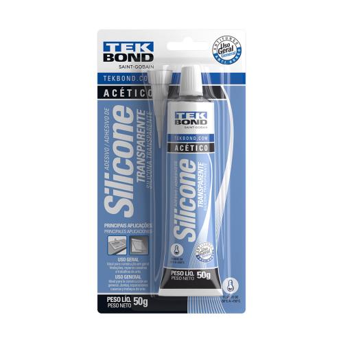 ADESIVO DE SILICONE ACÉTICO 50G TRANSPARENTE TEKBOND - BLISTER REF: 69957321895