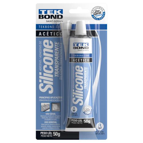 ADESIVO DE SILICONE ACÉTICO 50G TRANSPARENTE TEKBOND - BLISTER REF: 69957321895