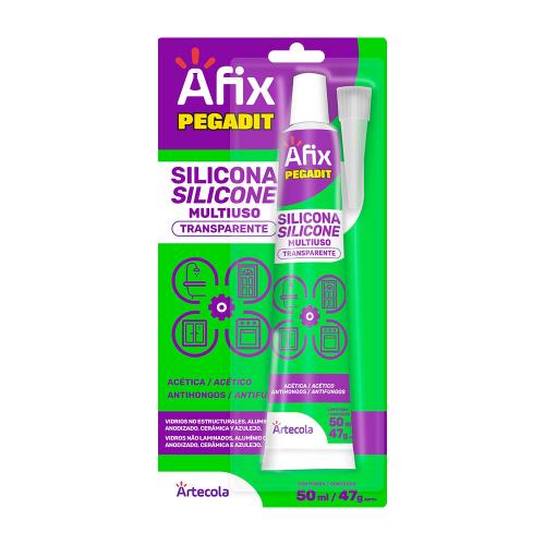 ADESIVO DE SILICONE ACETICO 50ML TRANSPARENTE AFIX - BLISTER REF: 3001273