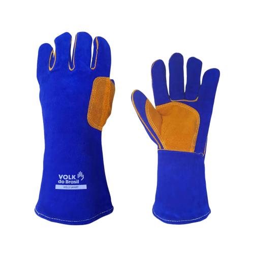 LUVA WELD PREMIUM T10-EG MÃO ESQUERDA AZUL/LARANJA VOLK REF: LVVW10PESQ