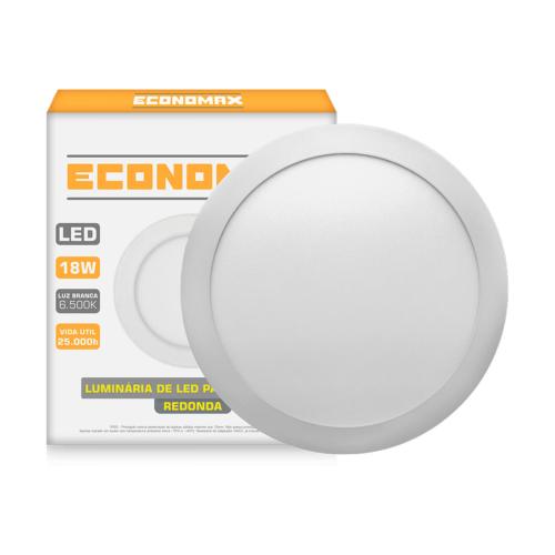 LUMINÁRIA LED PLAFON SOBREPOR REDEDONDO 24W 6500K ECONOMAX REF: LLPSR24WE