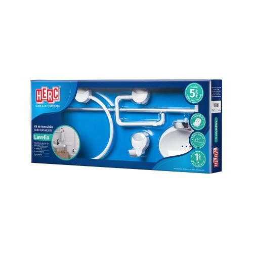 KIT ACESSÓRIOS PARA BANHEIRO 5 PEÇAS LAVELLO BRANCO HERC REF: 4090H