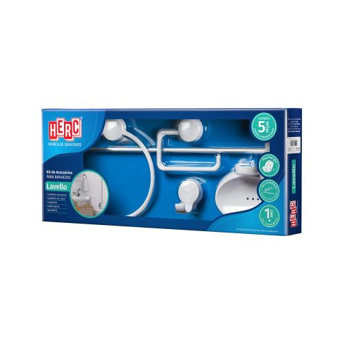KIT ACESSÓRIOS PARA BANHEIRO 5 PEÇAS LAVELLO BRANCO COM CROMADO HERC REF: 4091H
